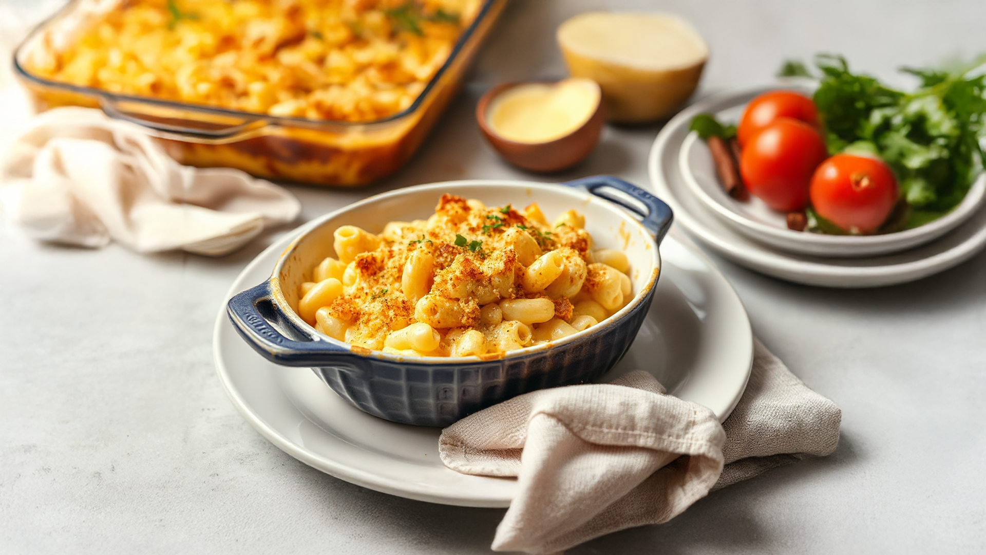 Cremiger Mac-and-Cheese-Auflauf mit knusprigem Panko-Topping