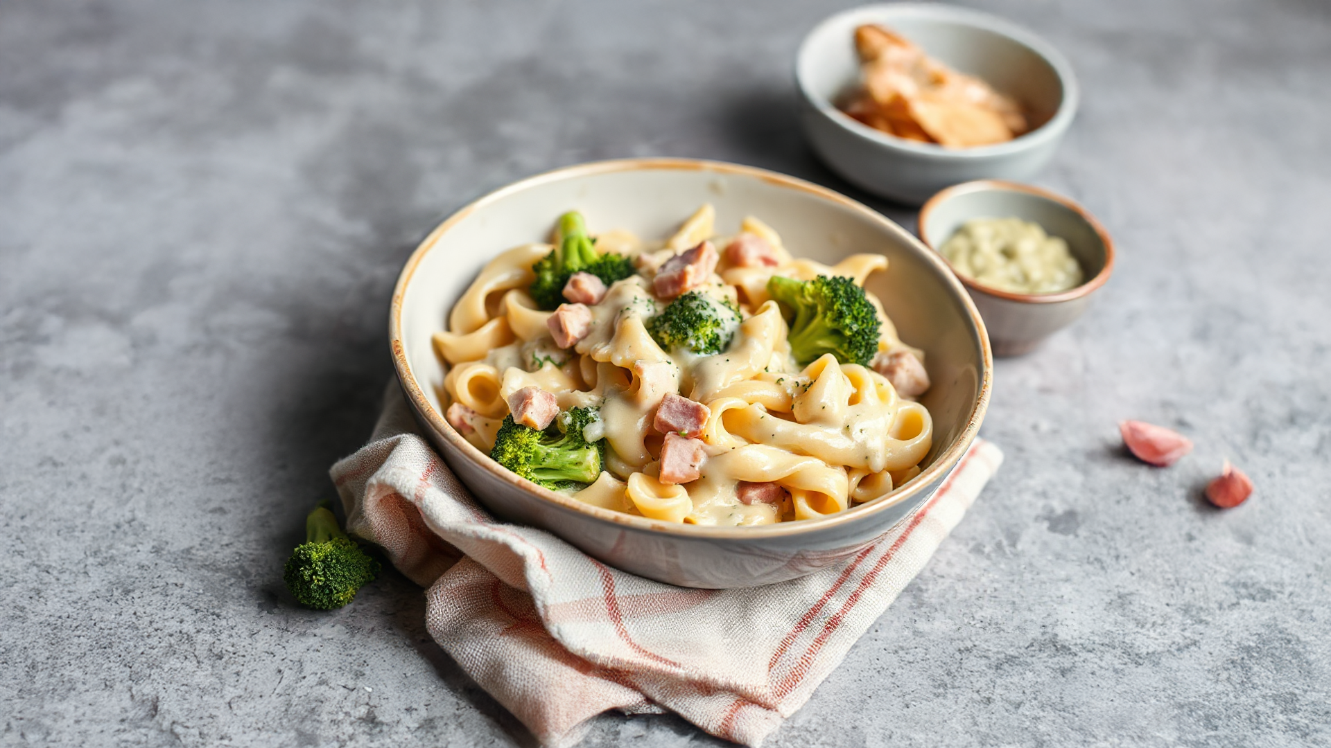 Cremiger Nudel-Brokkoli-Auflauf mit Schinken und Sahnesauce