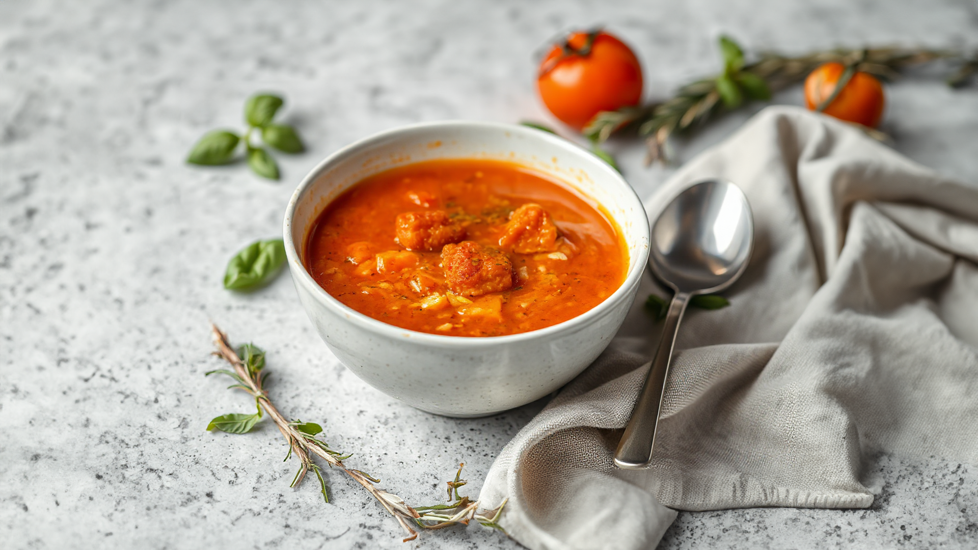 Fruchtige Tomatensuppe mit Basilikum und Rosmarin