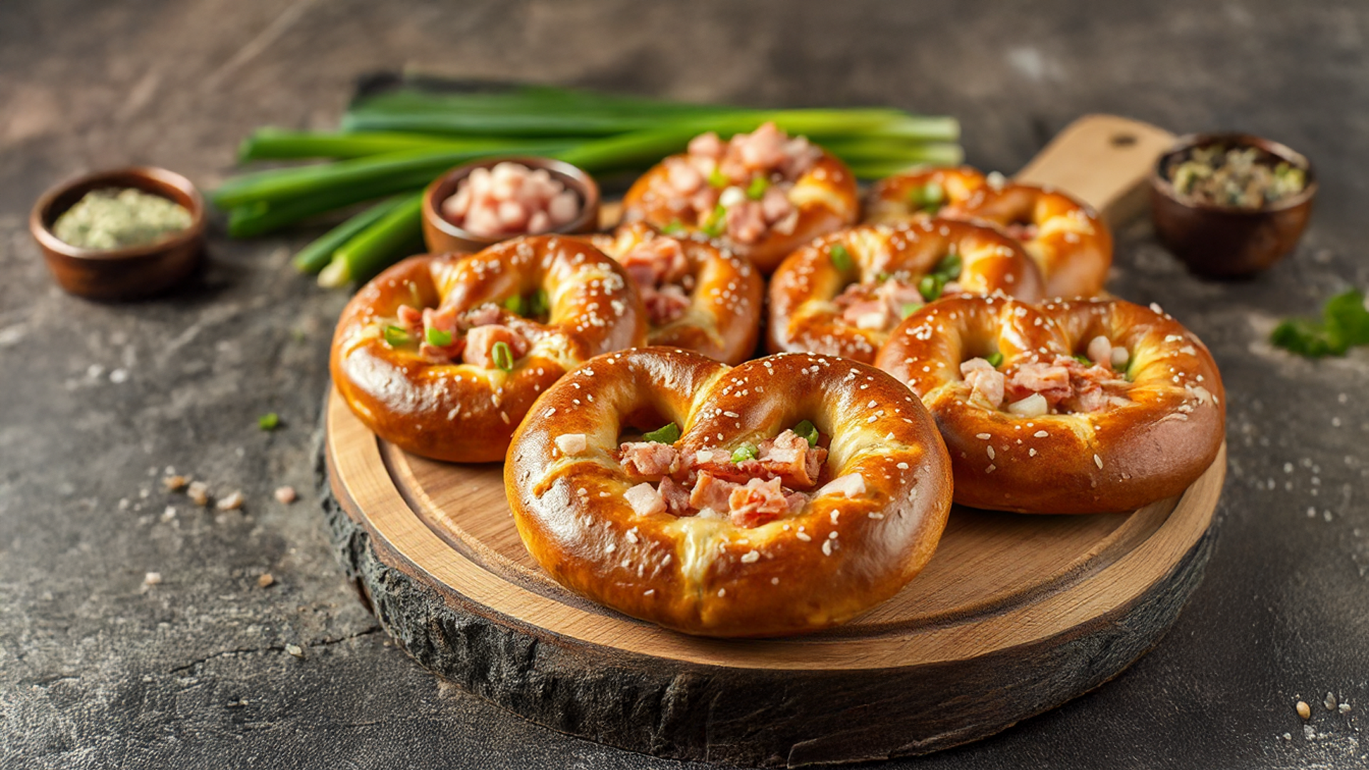 Gefüllte Flammkuchen Brezeln als Fingerfood