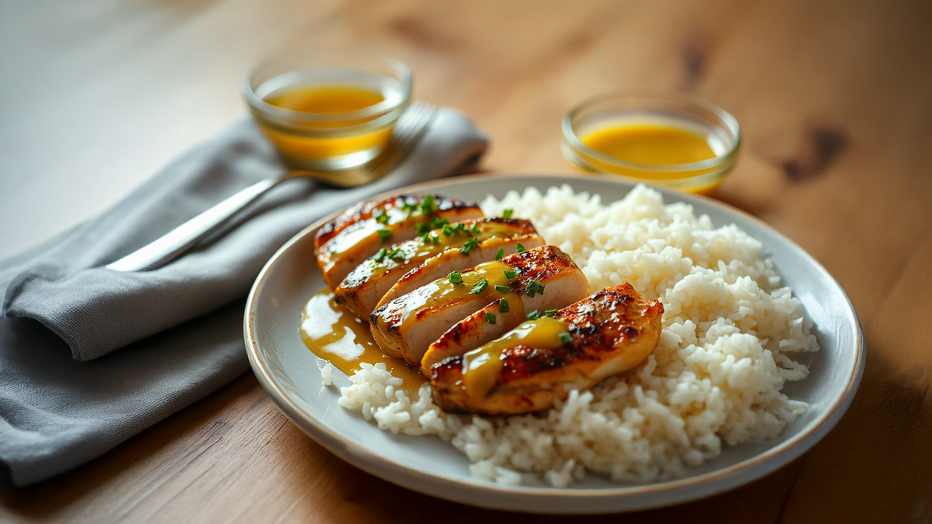 Honig-Senf Hähnchen mit Reis Honig-Senf Hähnchen mit Reis