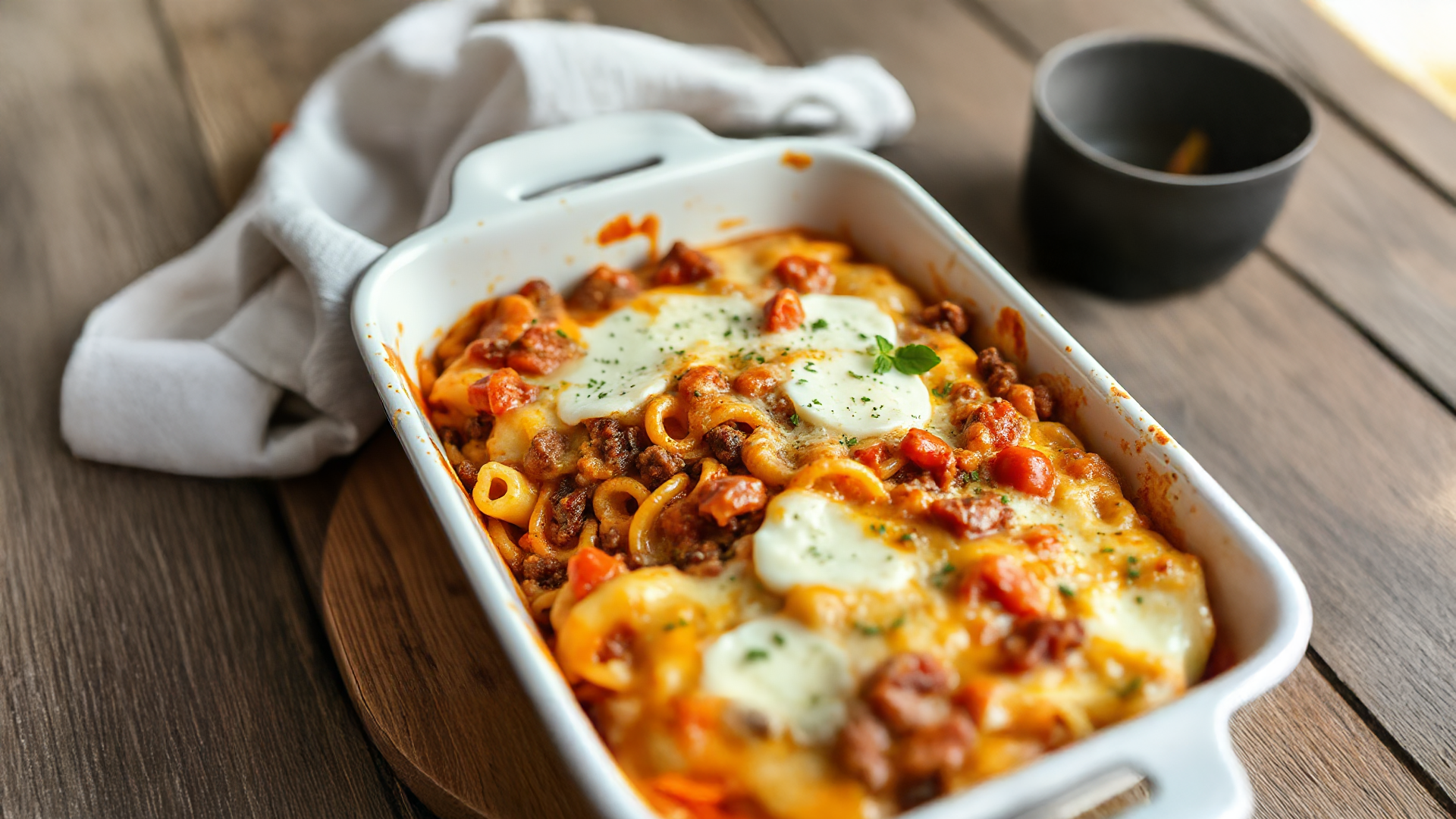 Herzhafter Nudel-Hackfleisch-Auflauf mit Mozzarella