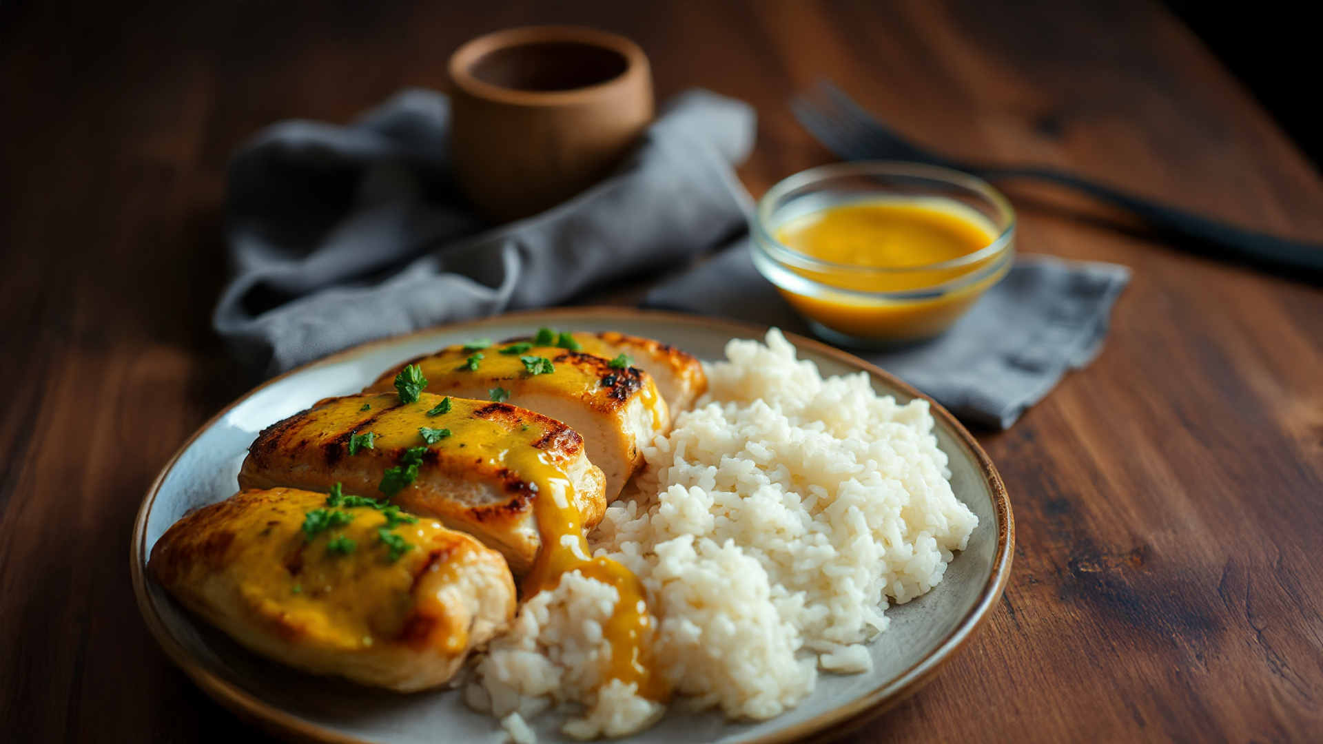 Honig-Senf Hähnchen mit Reis Honig-Senf Hähnchen mit Reis