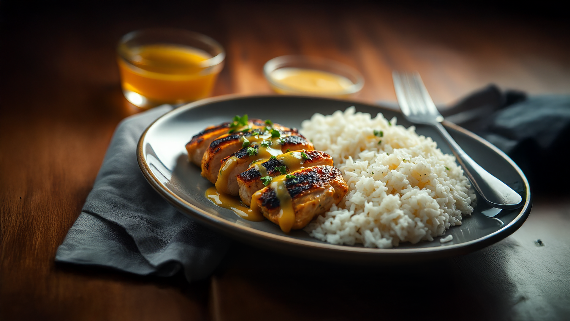 Honig-Senf Hähnchen mit Reis Honig-Senf Hähnchen mit Reis