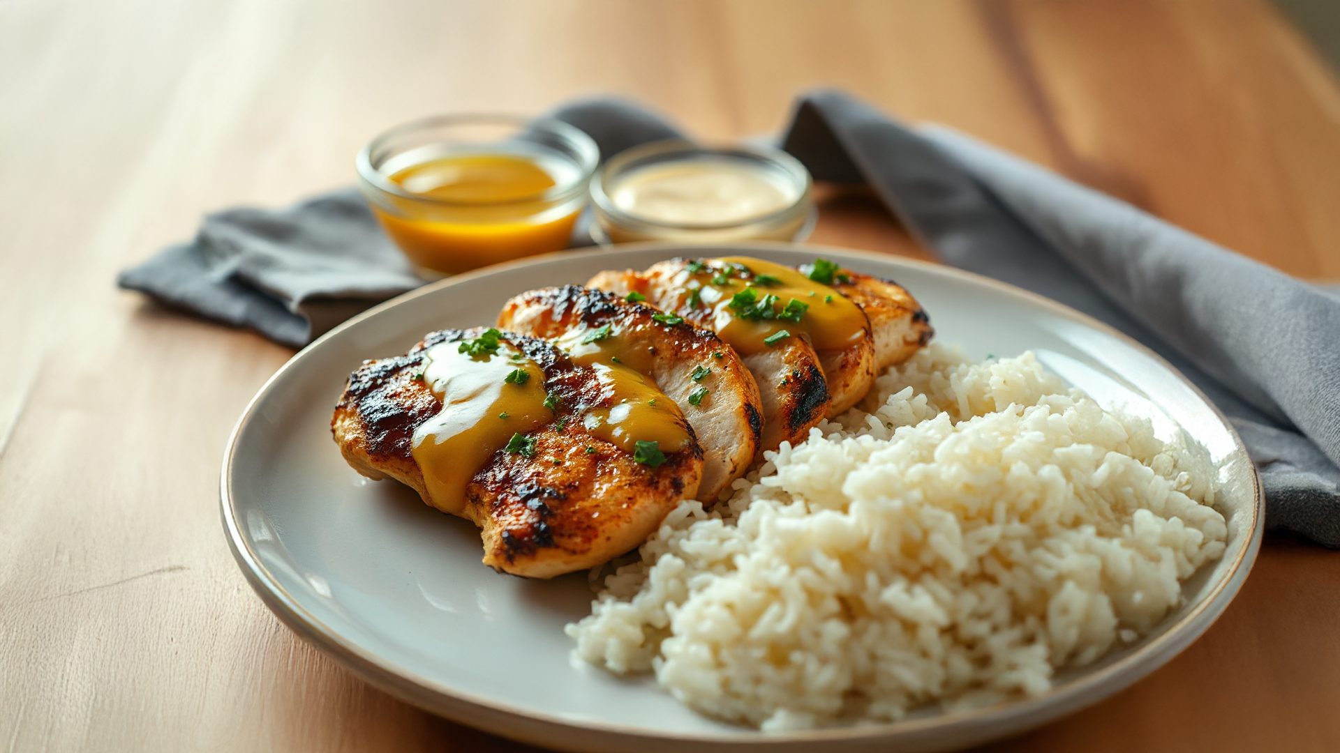 Honig-Senf Hähnchen mit Reis