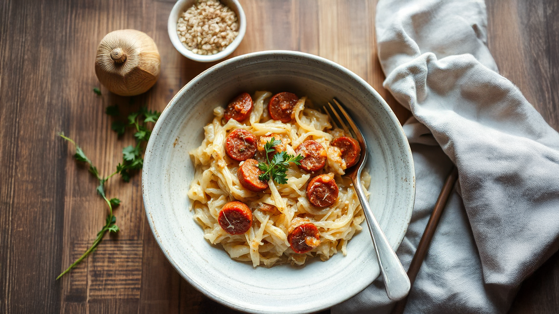 Rahmiges Chorizo-Sauerkraut mit Weißwein