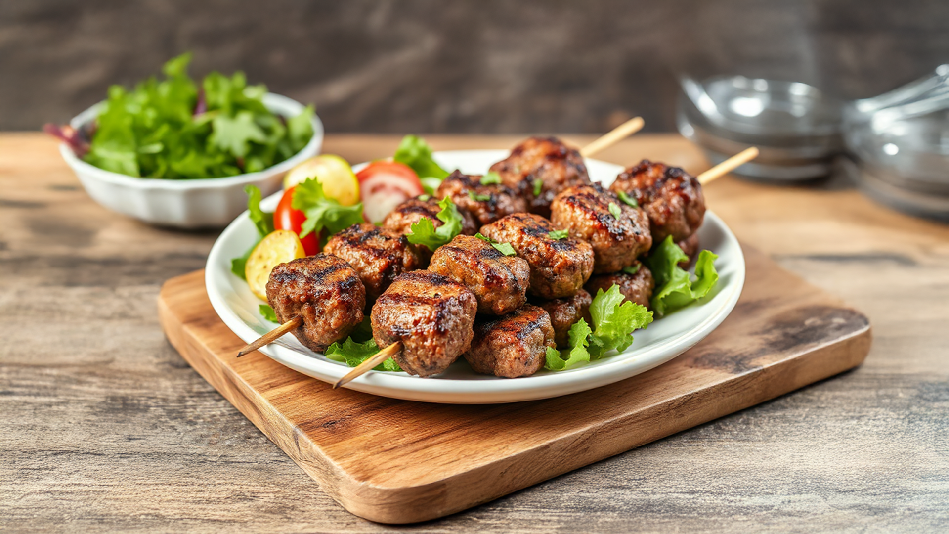 Selbstgemachte Cevapcici mit Salat