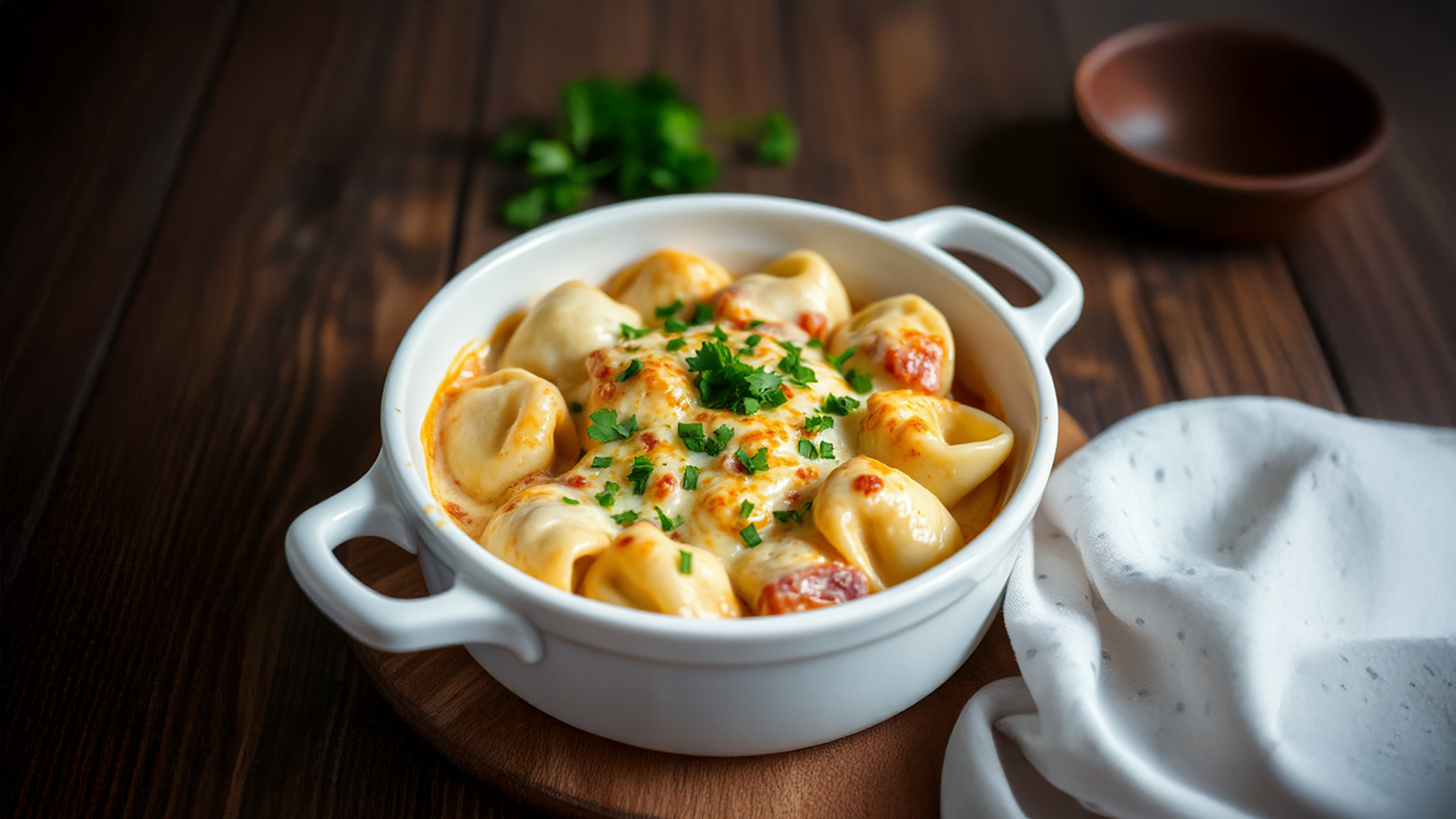 Tortellini-Auflauf mit Schinken und Käse