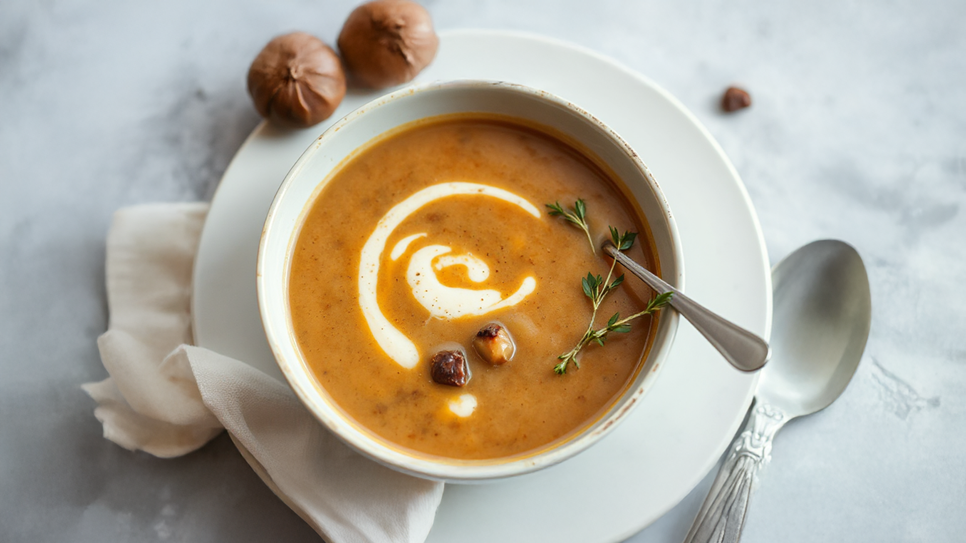 Würzige Maronensuppe mit Chili-Zimt-Croutons